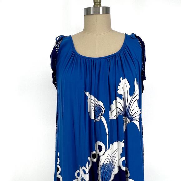 Vintage Thai Batik Sleeveless Floral Midi Shift Dress size Medium/Large - Picture 5 of 10